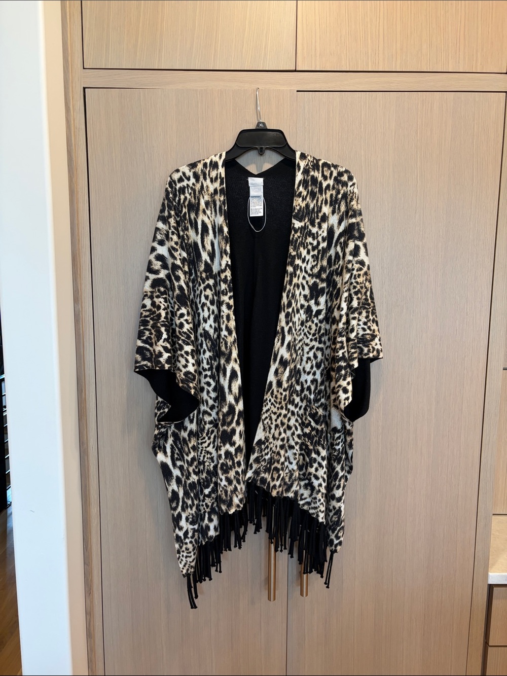 Chico's Leopard Print Fringe Open-Front Cardigan - Black & Cream